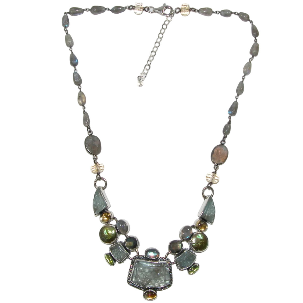 40176 Labradorite Carved Aquamarine Peridot Citrine Collar Necklace
