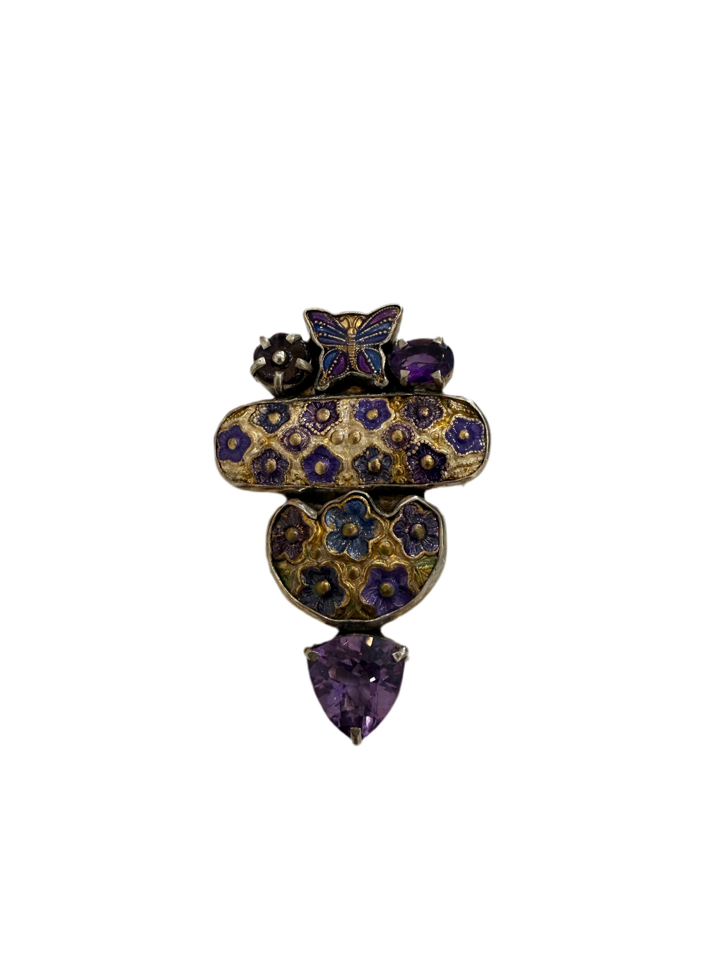 31546B Amethyst Floral Sterling Silver Pin and Pendant