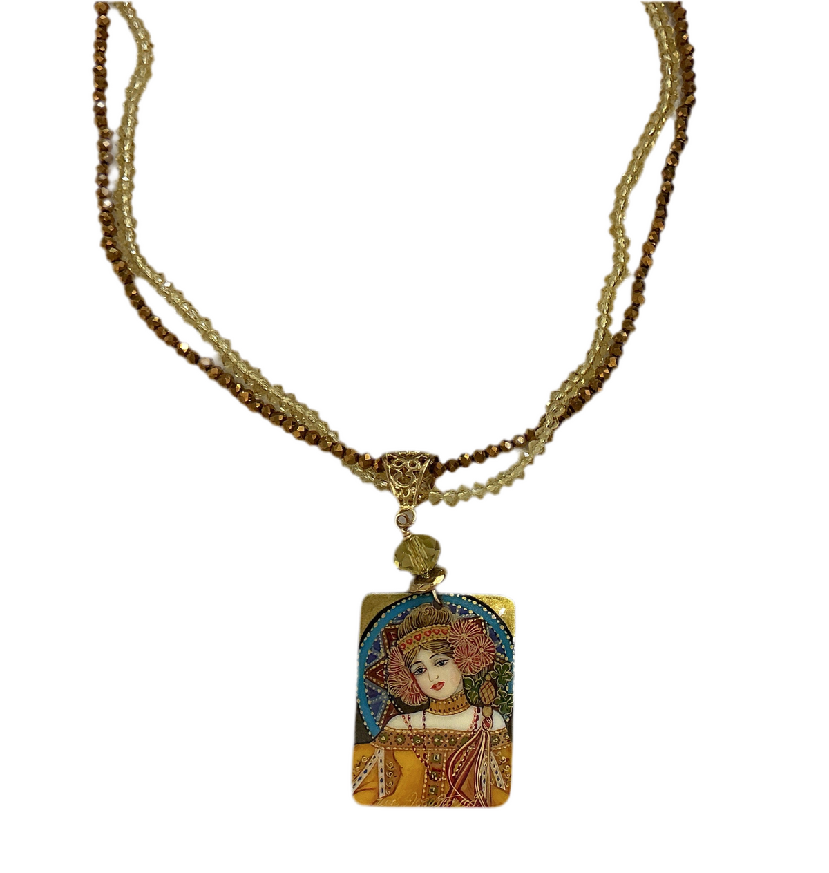 PNT5003 Hand Painted Miniature Beaded Sterling Silver Necklace