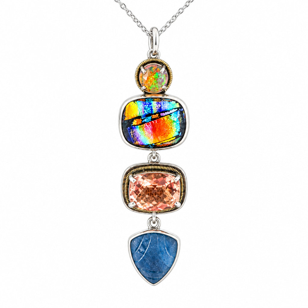 34207 Dichroic Glass Rose Gold Quartz Pendant Necklace