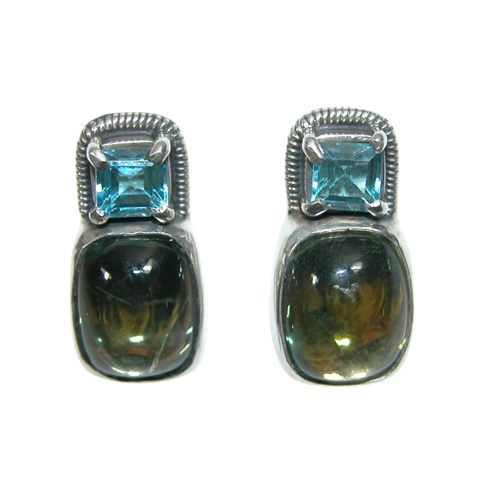 33892 Celestial Quartz Blue Topaz Sterling Silver Earrings