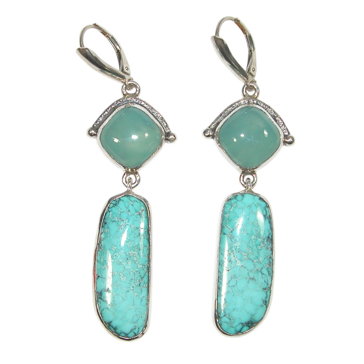 33942L Amazonite, Turquoise Sterling Silver Earrings