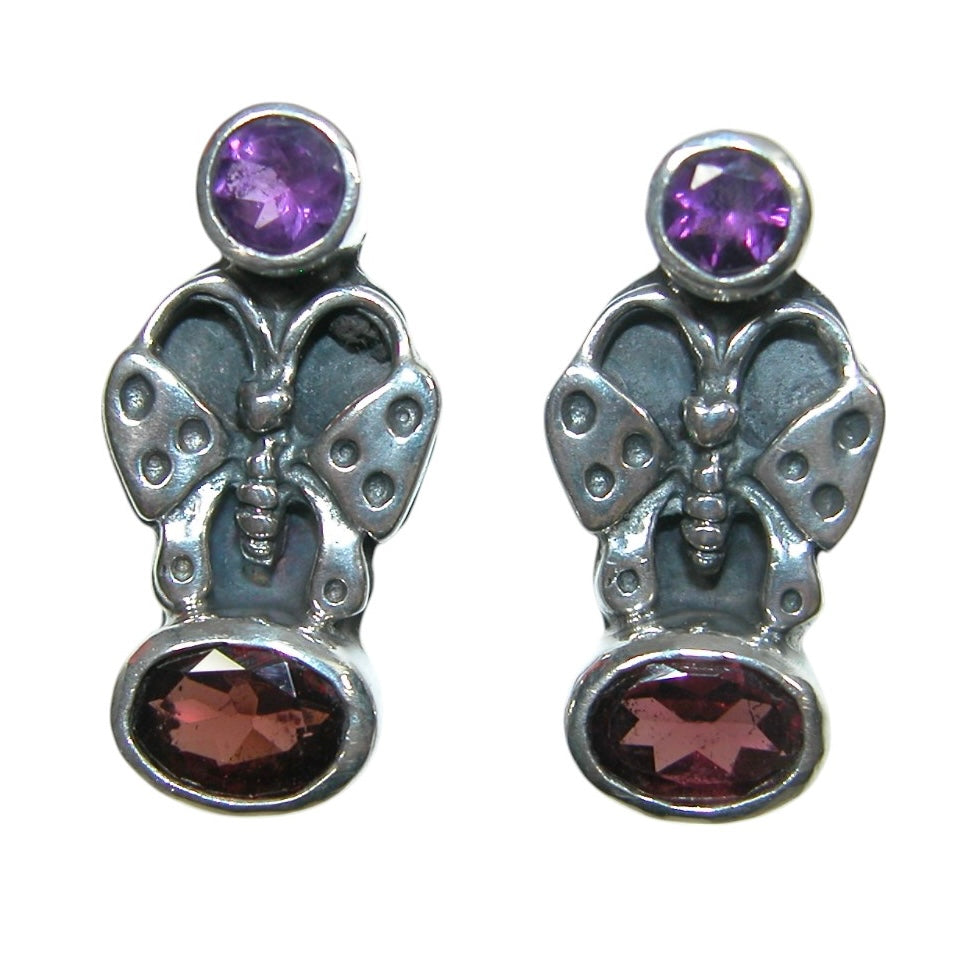 Amethyst Butterfly Garnet Sterling Silver Earrings