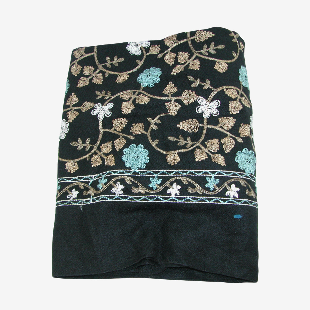 Embroidered Leaf Shawl, Black (GF3293)