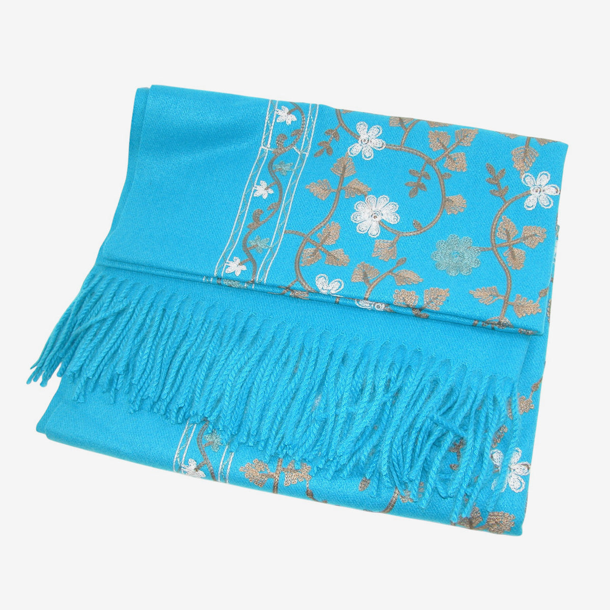 Embroidered Leaf Shawl, Turquoise (GF3794)