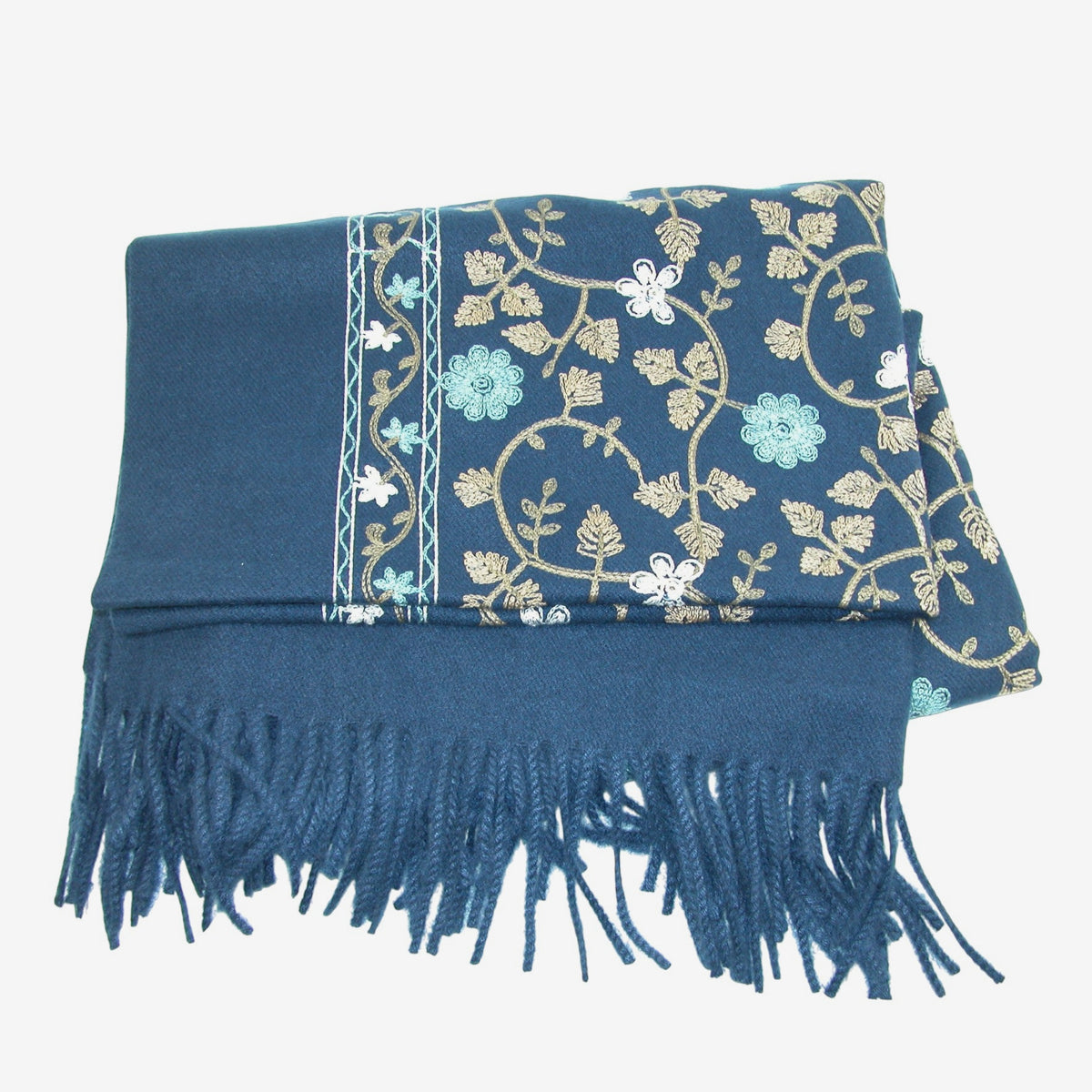 Embroidered Leaf Shawl, Blue Grey (GF3799)