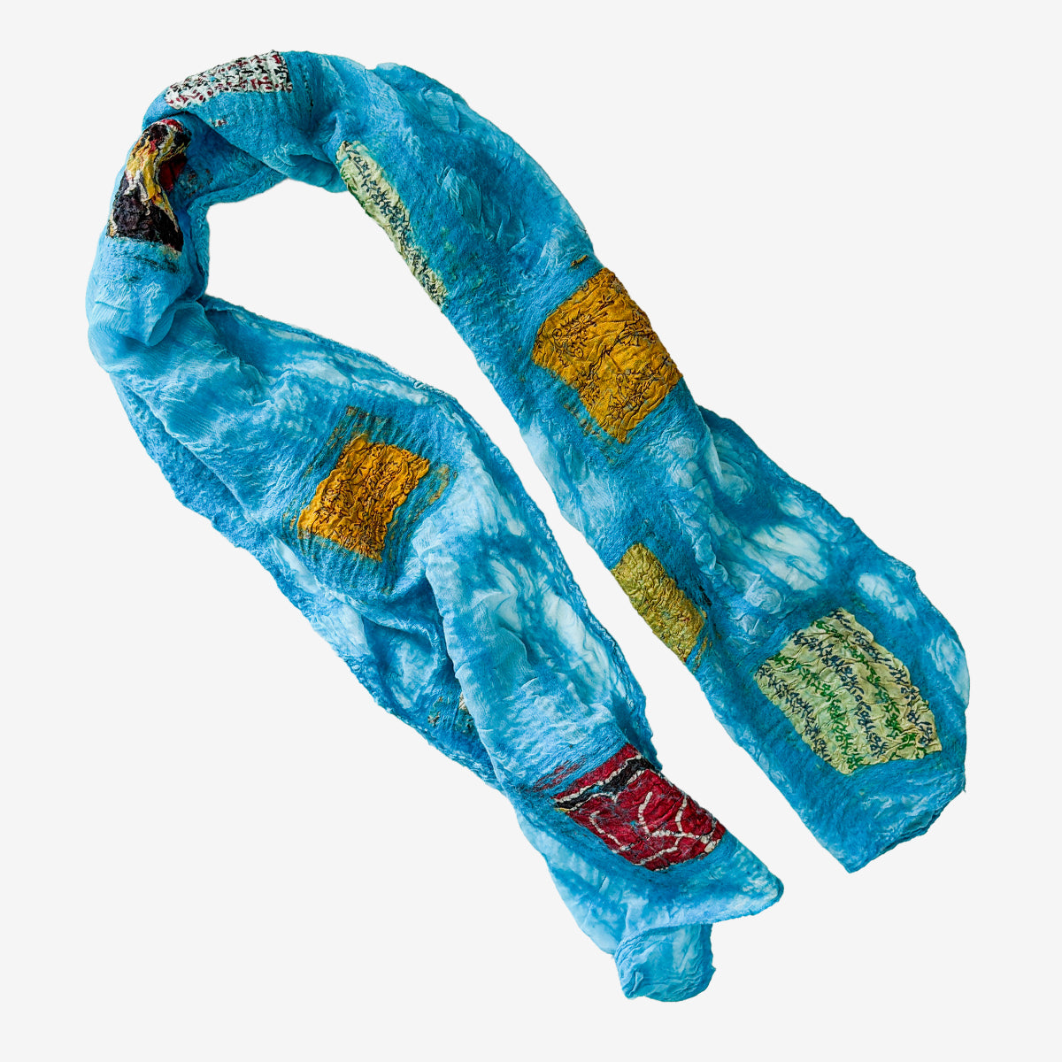 Silk, Felted Wool Patchwork Scarf (GF4188)