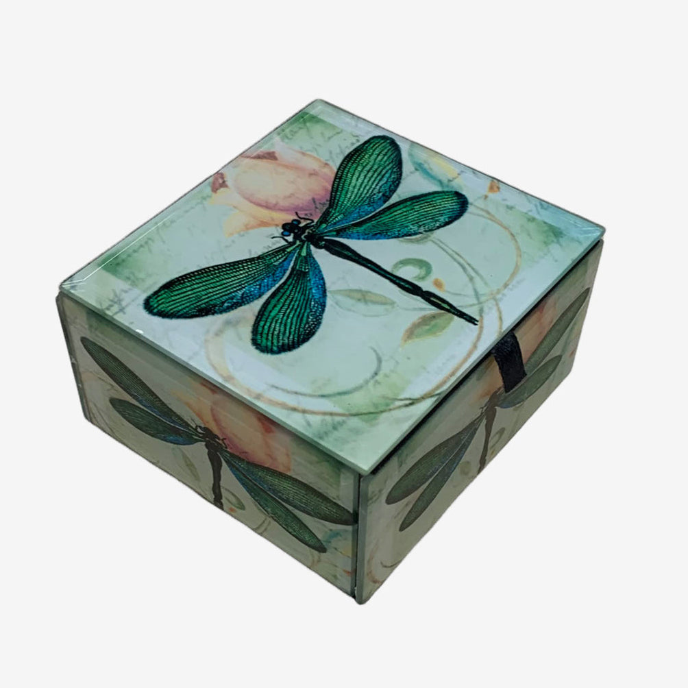 Glass Keepsake Box, Floral Dragonfly (GF4244)