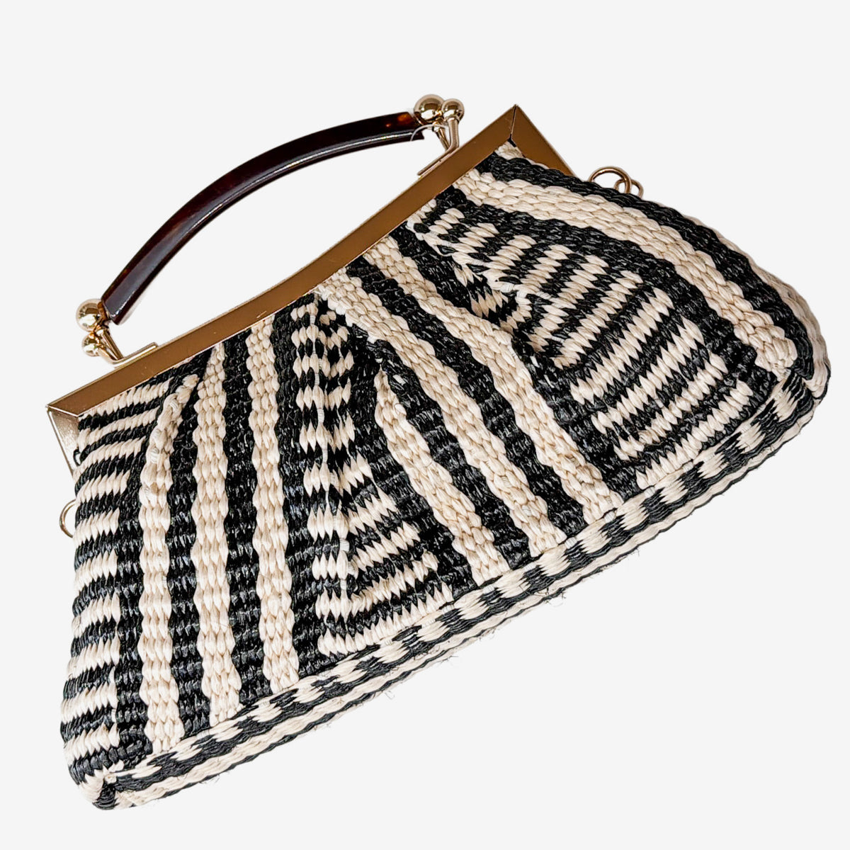 Clutch Handbag, Black / Cream Woven (GF4350)