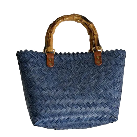 Woven Blue Bamboo Handbag Double Handle GF4452