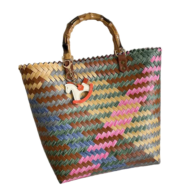 Woven Multi Color Bamboo Handbag Double Handle GF4454