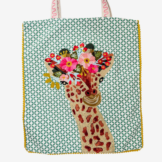Embroidered 100% Cotton Tote, Giraffe (GF4553)