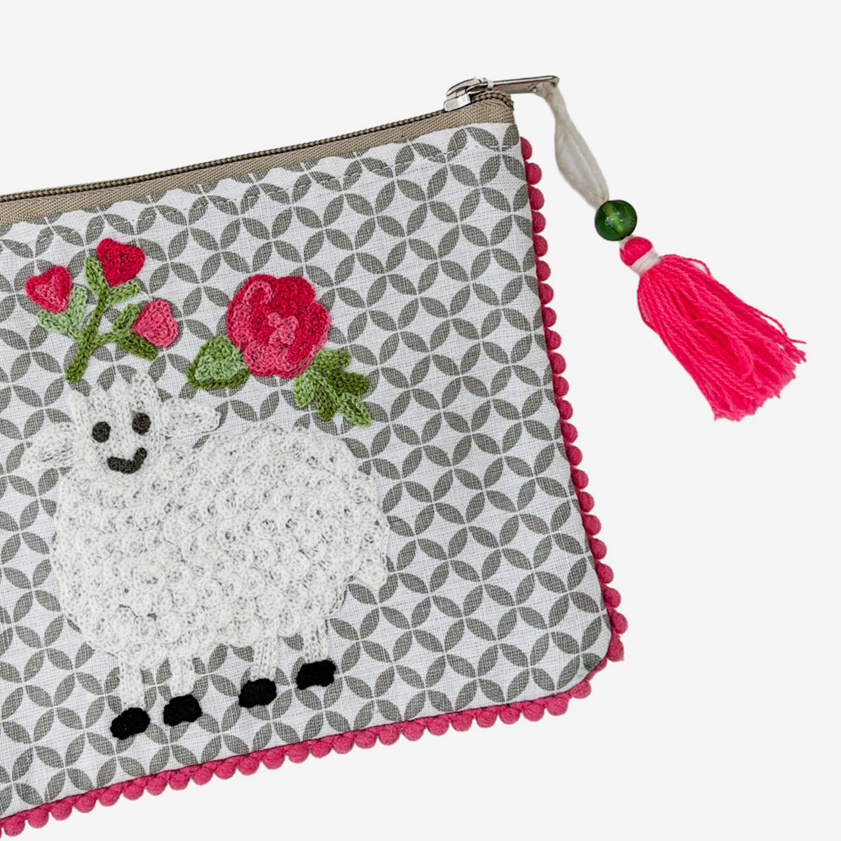 Embroidered 100% Cotton Pouch, Sheep (GF4561)