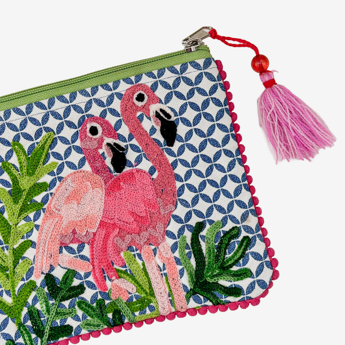 Embroidered 100% Cotton Pouch, Flamingo (GF4564)