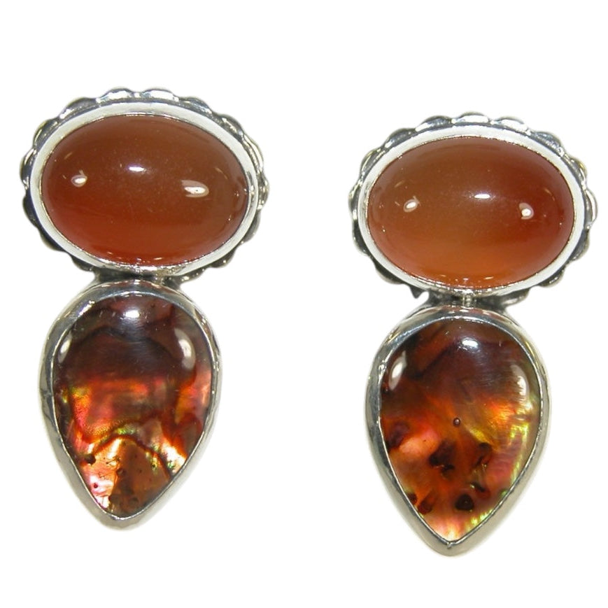 33391 Carnelian, Abalone Sterling Silver Earrings