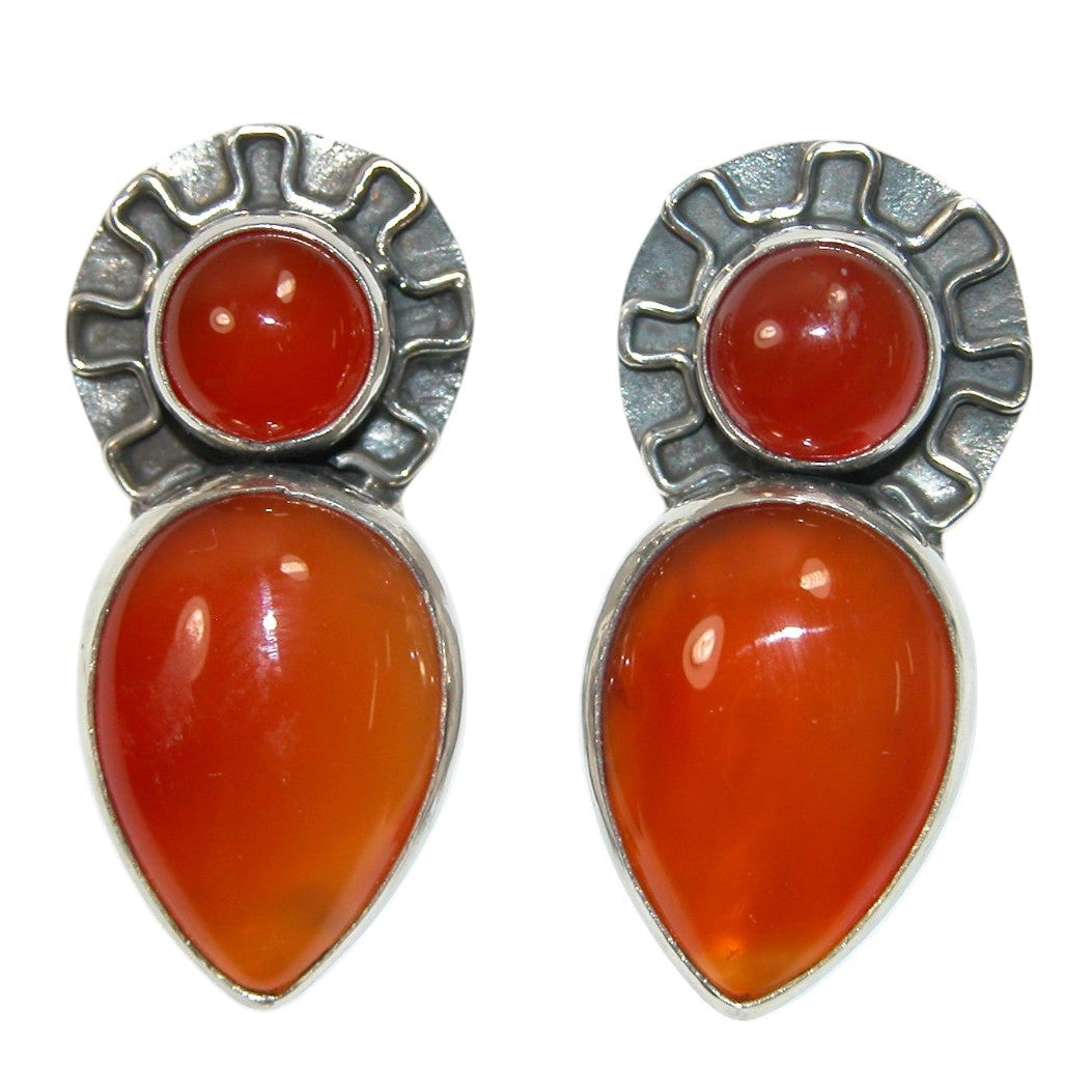 33999 Carnelian, Two-Stone Sterling Silver Earrings