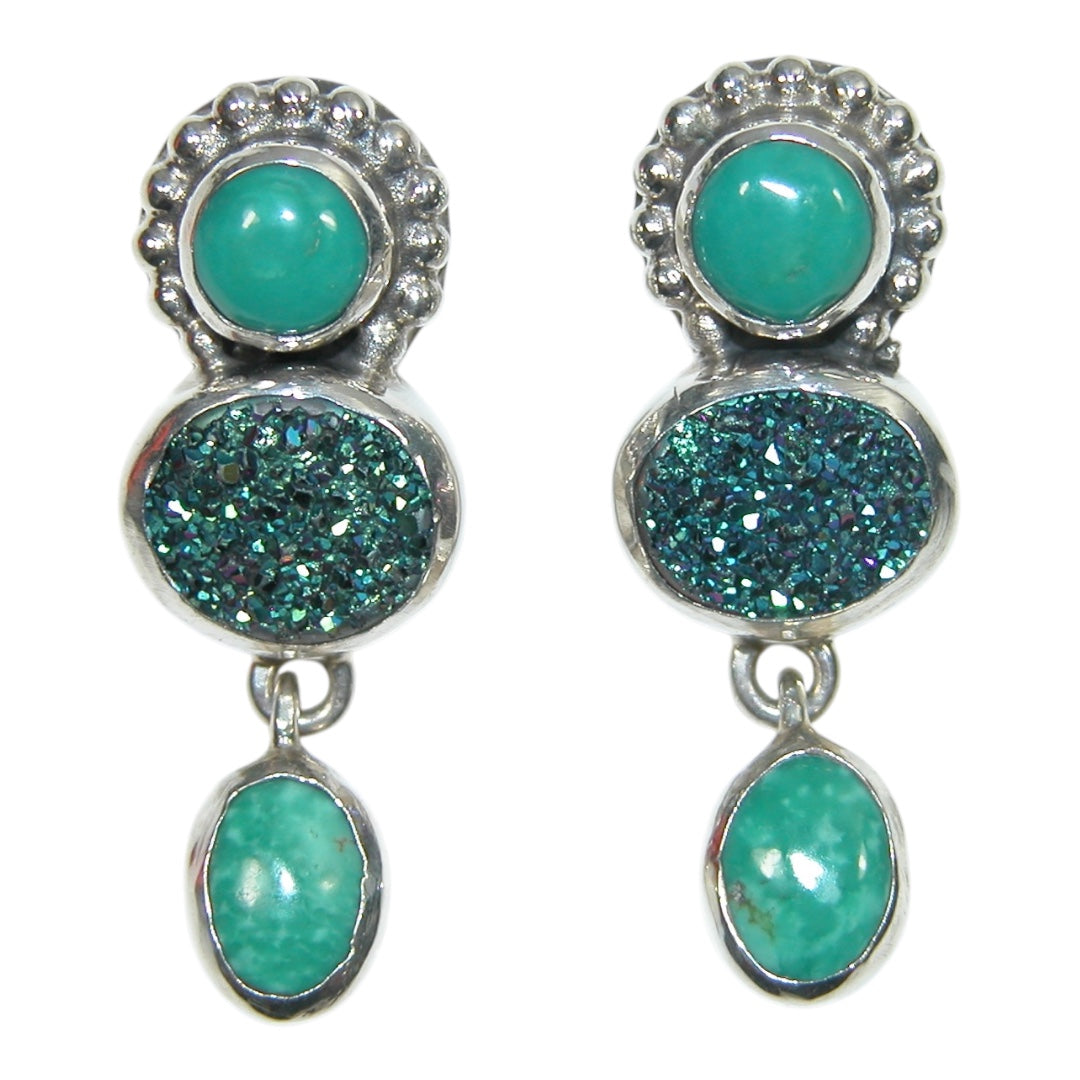 33871 Turquoise Drusy Sterling Silver Earrings