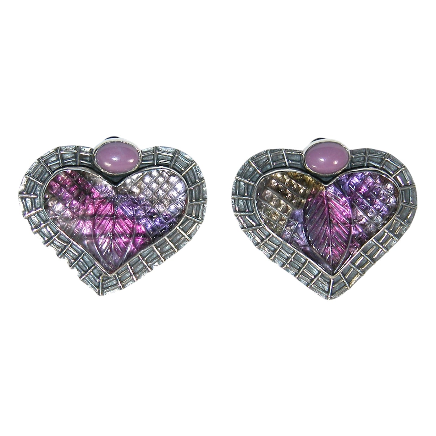 33010 Carved Amethyst, Phosphosiderite Sterling Silver Earrings