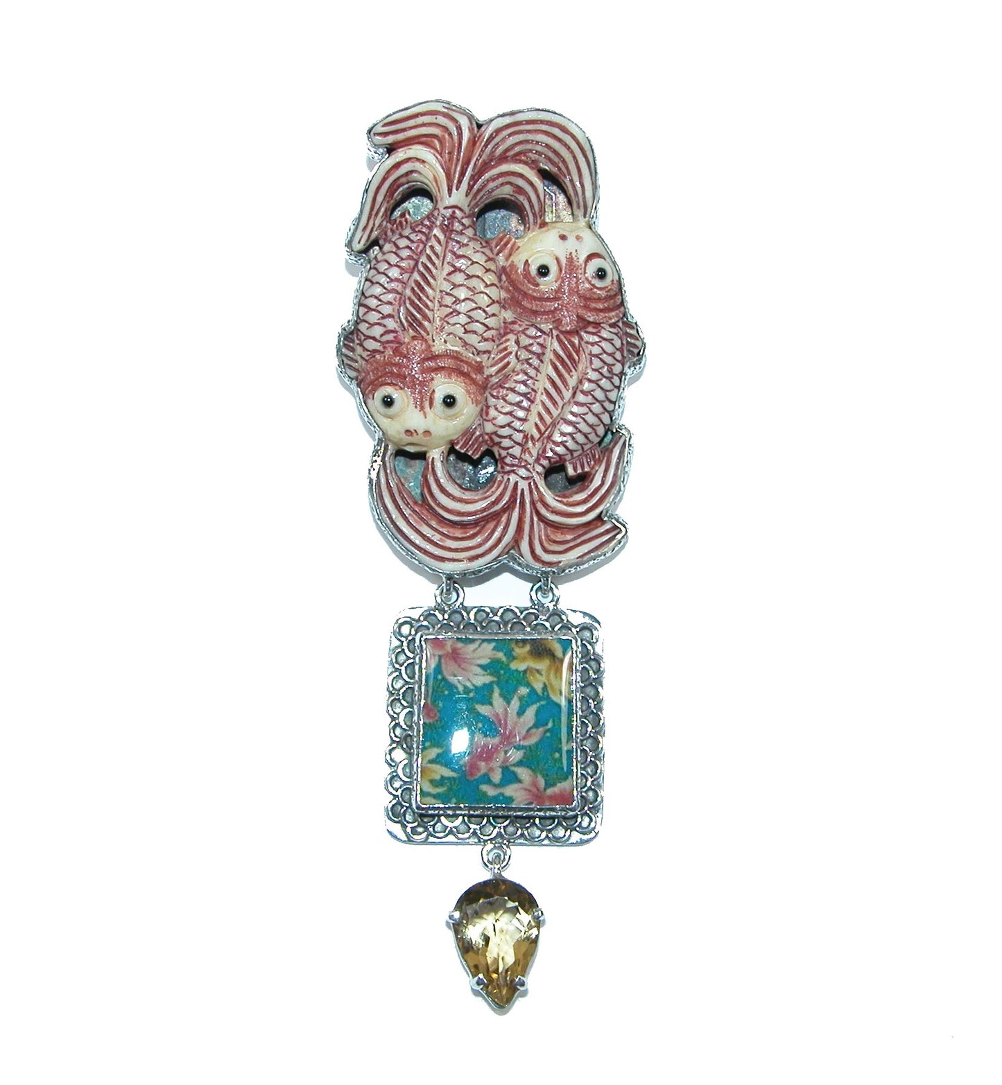 32045 Carved Bone Koi Fish Pin and Pendant