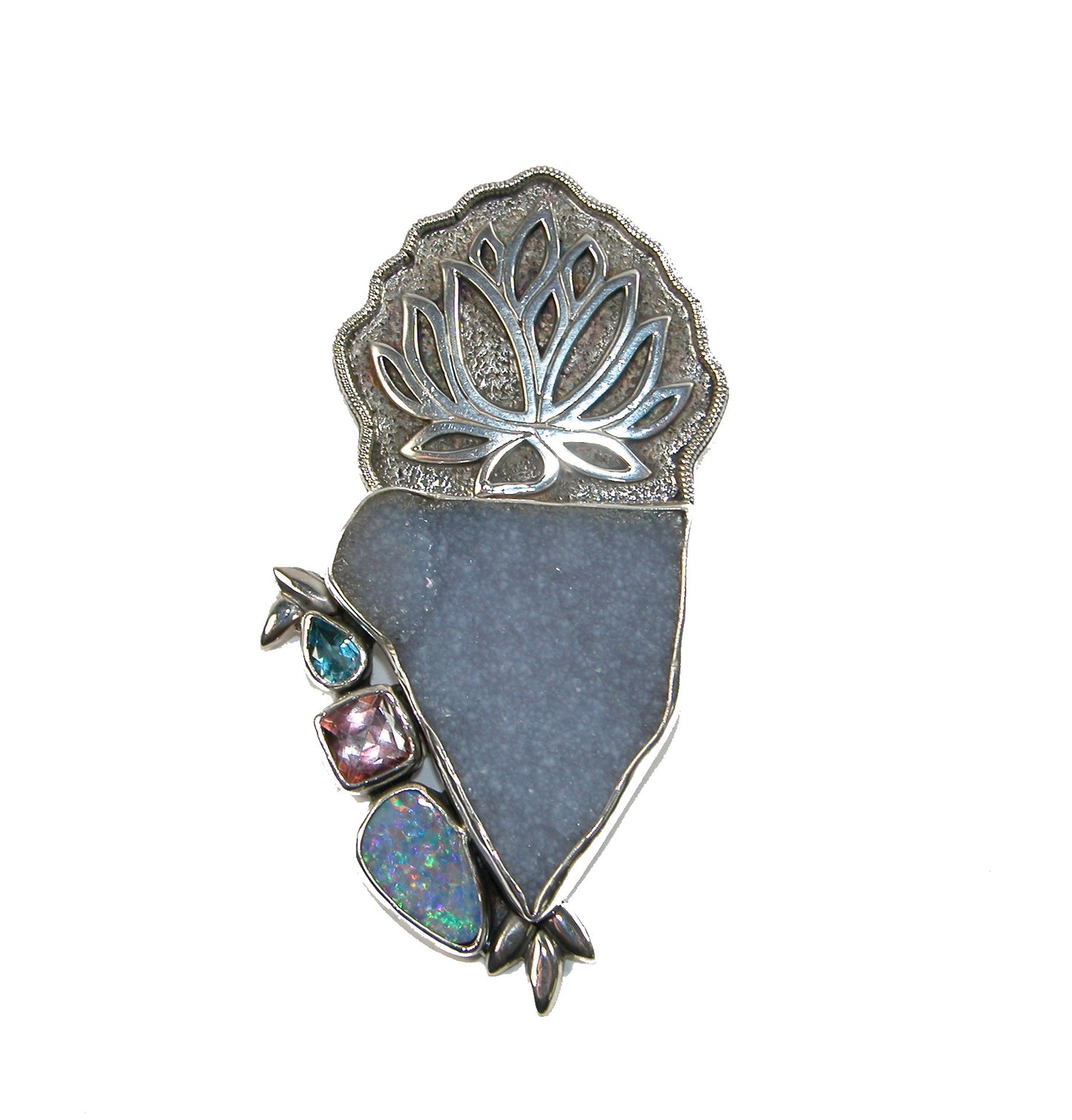 22425 Lotus Drusy Opal Sterling Silver Pin and Pendant