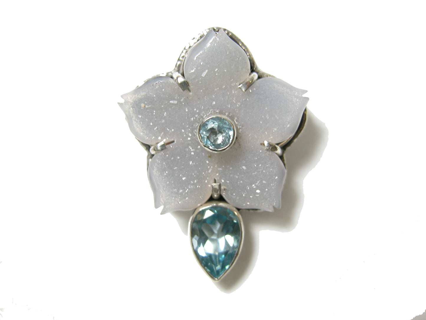 32132B Drusy Flower with Topaz Sterling Silver Pin Pendant