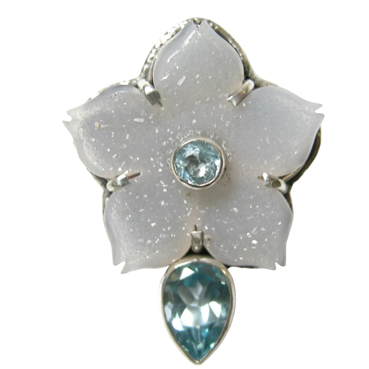 32132B Drusy Flower with Topaz Sterling Silver Pin Pendant