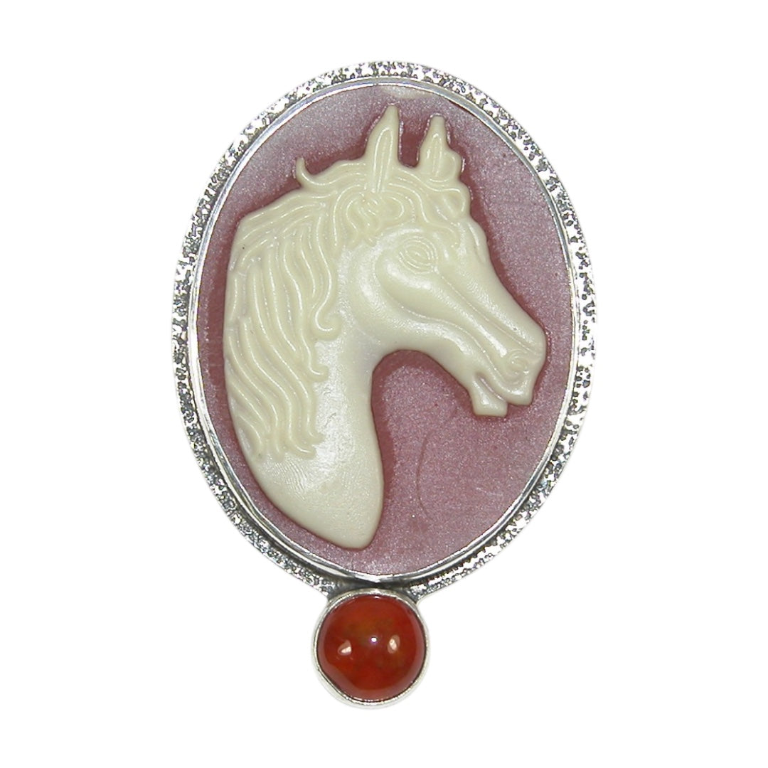 33109E Horse Cameo Sterling Silver Pin and Pendant