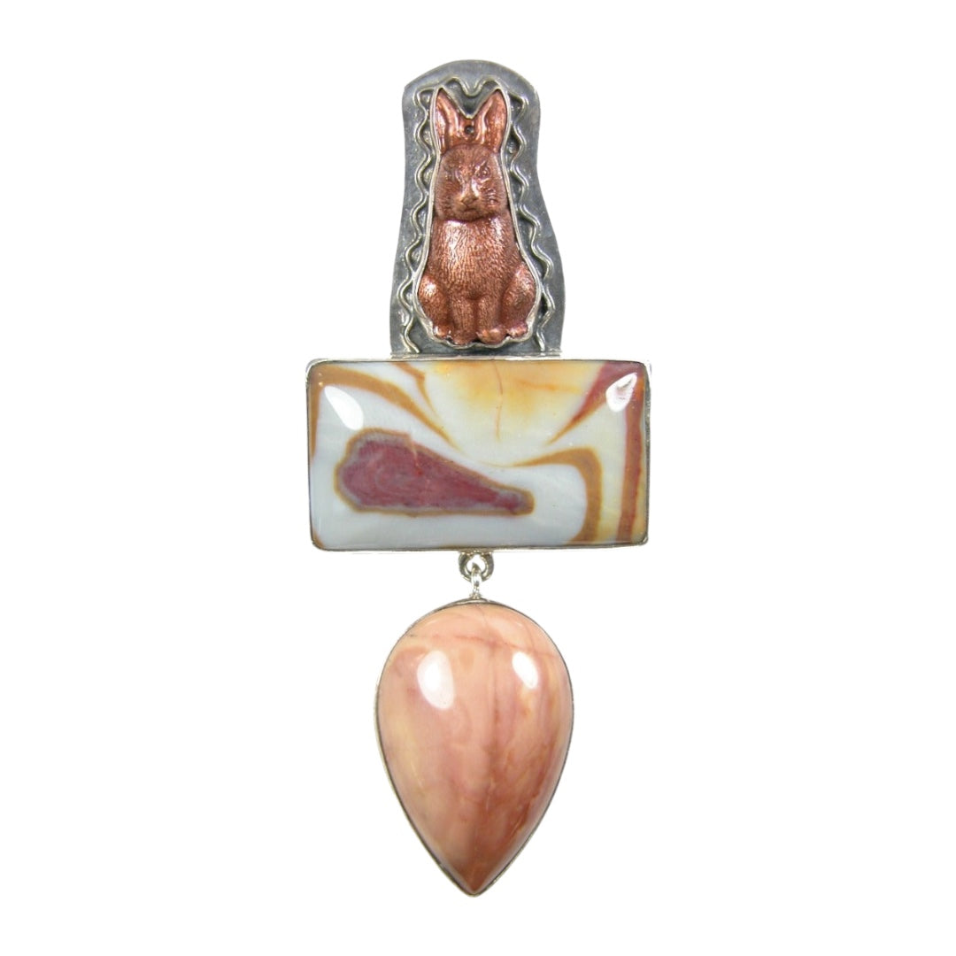 22829 Bunny Brass Agate Jasper Sterling Silver Pin Pendant
