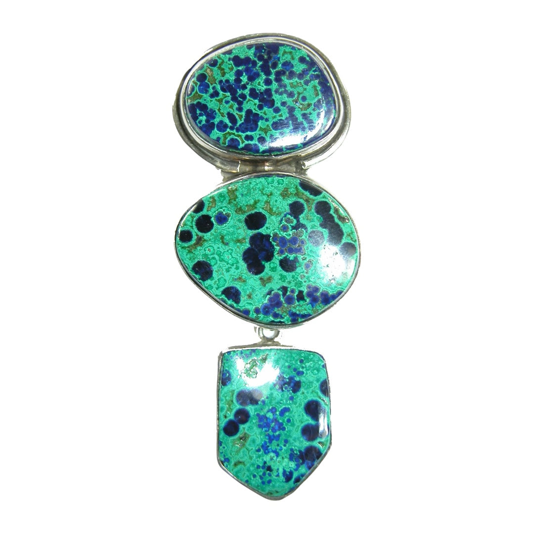 5945A Azurite, Malachite Three Stone Sterling Silver Pin Pendant