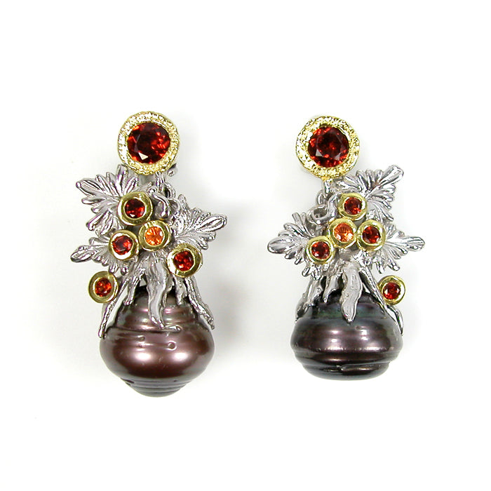 4376 Bee’s Nest, Peacock Pearl, Sterling Silver Earrings