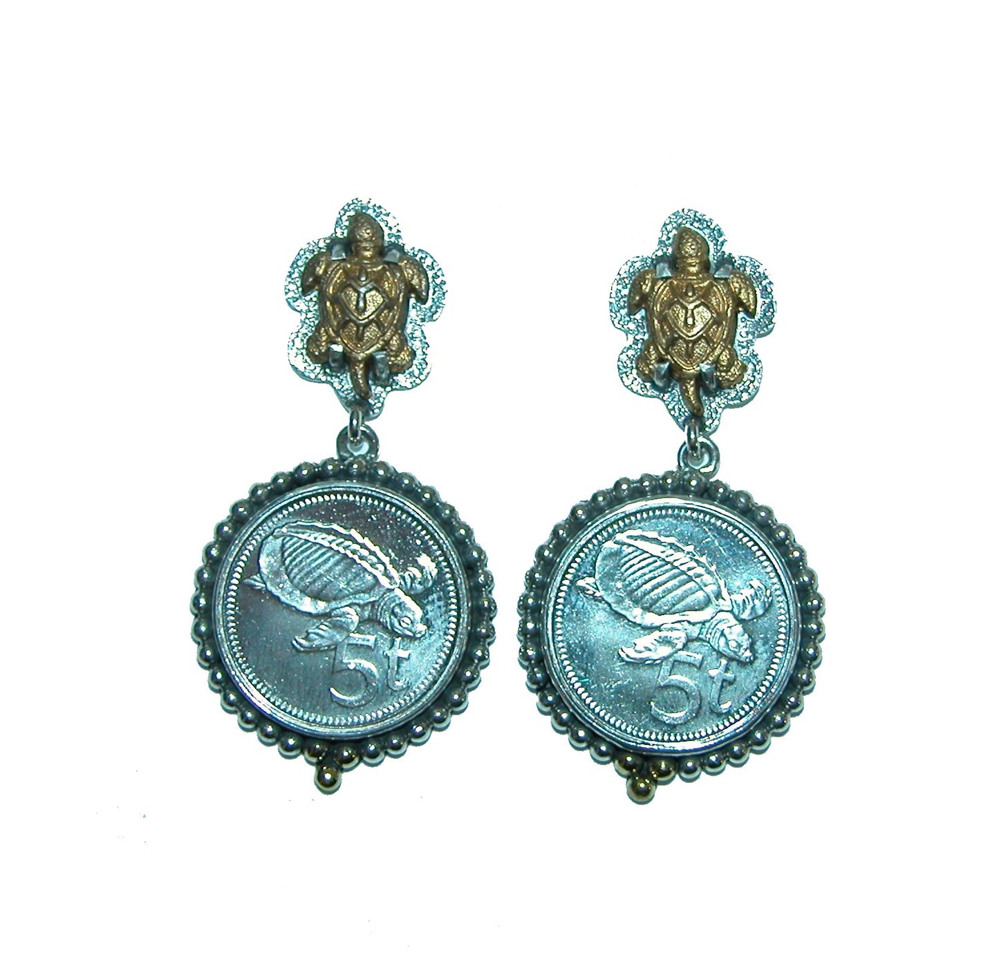31593 Turtle Coin Sterling Silver Earrings