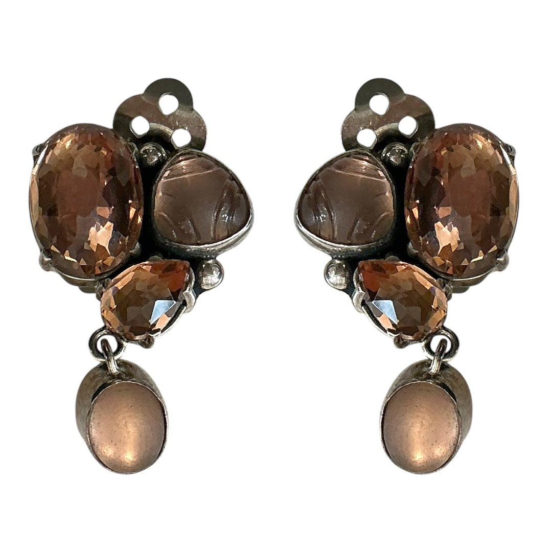 18512 Hand Enamel Dragon, Carnelian Sterling Silver Earrings