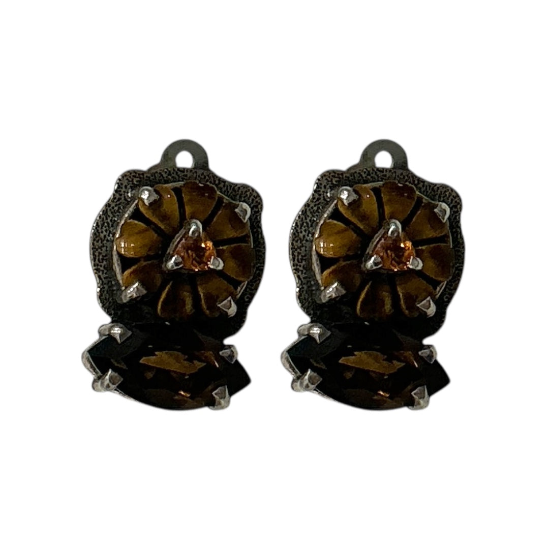 18453 Tiger Eye Flower Sterling Silver Earrings