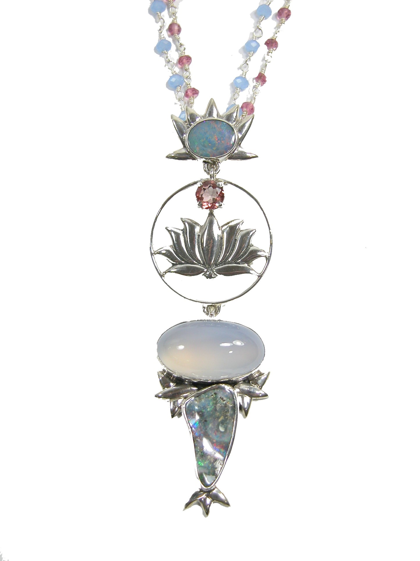 22328 Opal, Chalcedony, Quartz, Sterling Silver Necklace