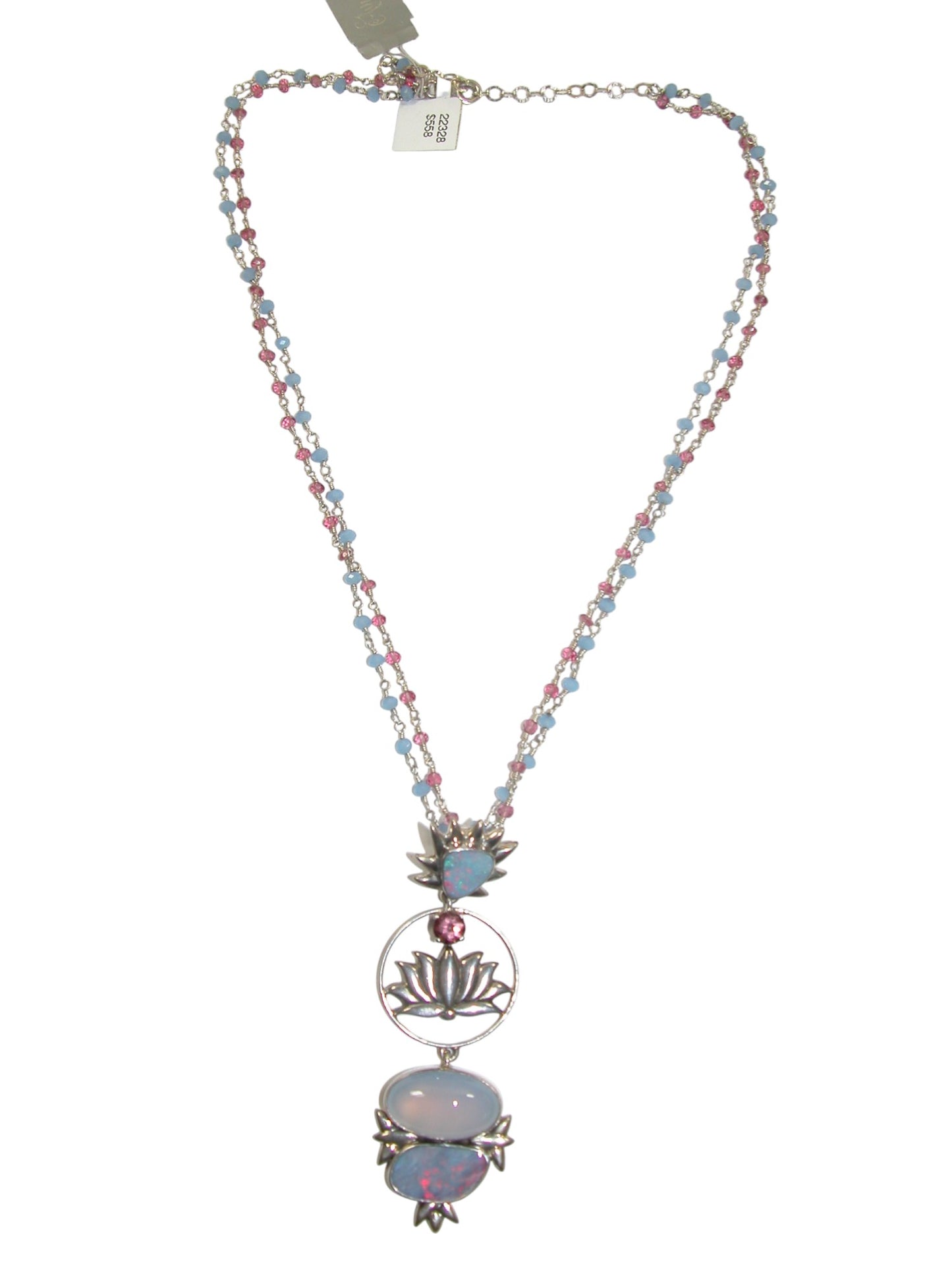 22328 Opal, Chalcedony, Quartz, Sterling Silver Necklace