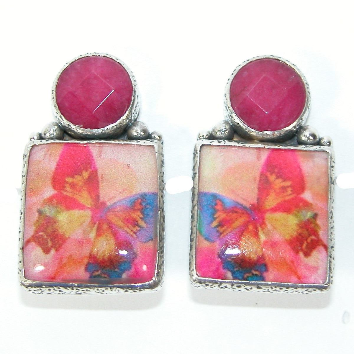 30184 Handmade Butterfly Tile, Quartz Sterling Silver Earrings