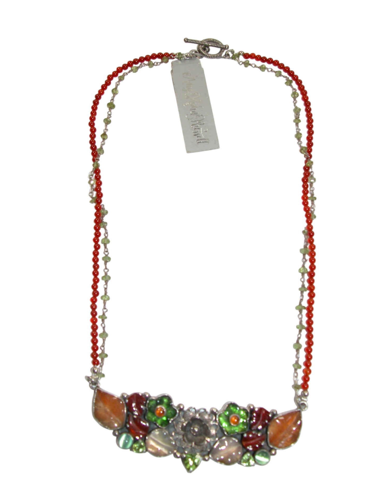 22991 Carnelian, Agate, Peridot, Moonstone, Sterling Silver Necklace