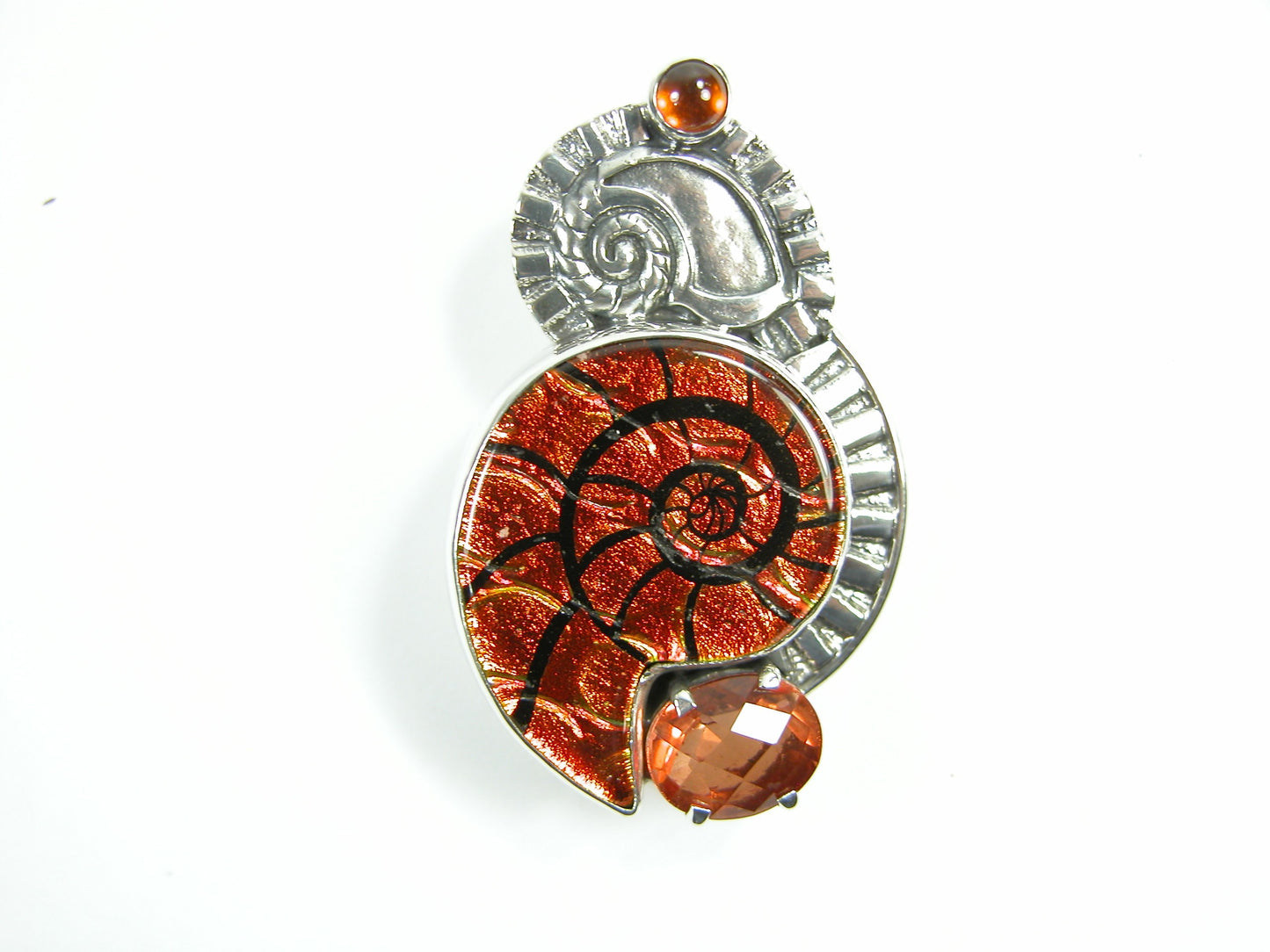 22844 Hessonite, Ammonite Sterling Silver Pin and Pendant