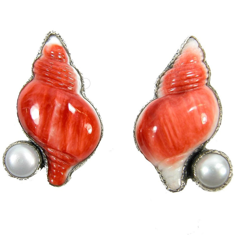 20558 Spiny Oyster Shell, Pearl Sterling Silver Earrings