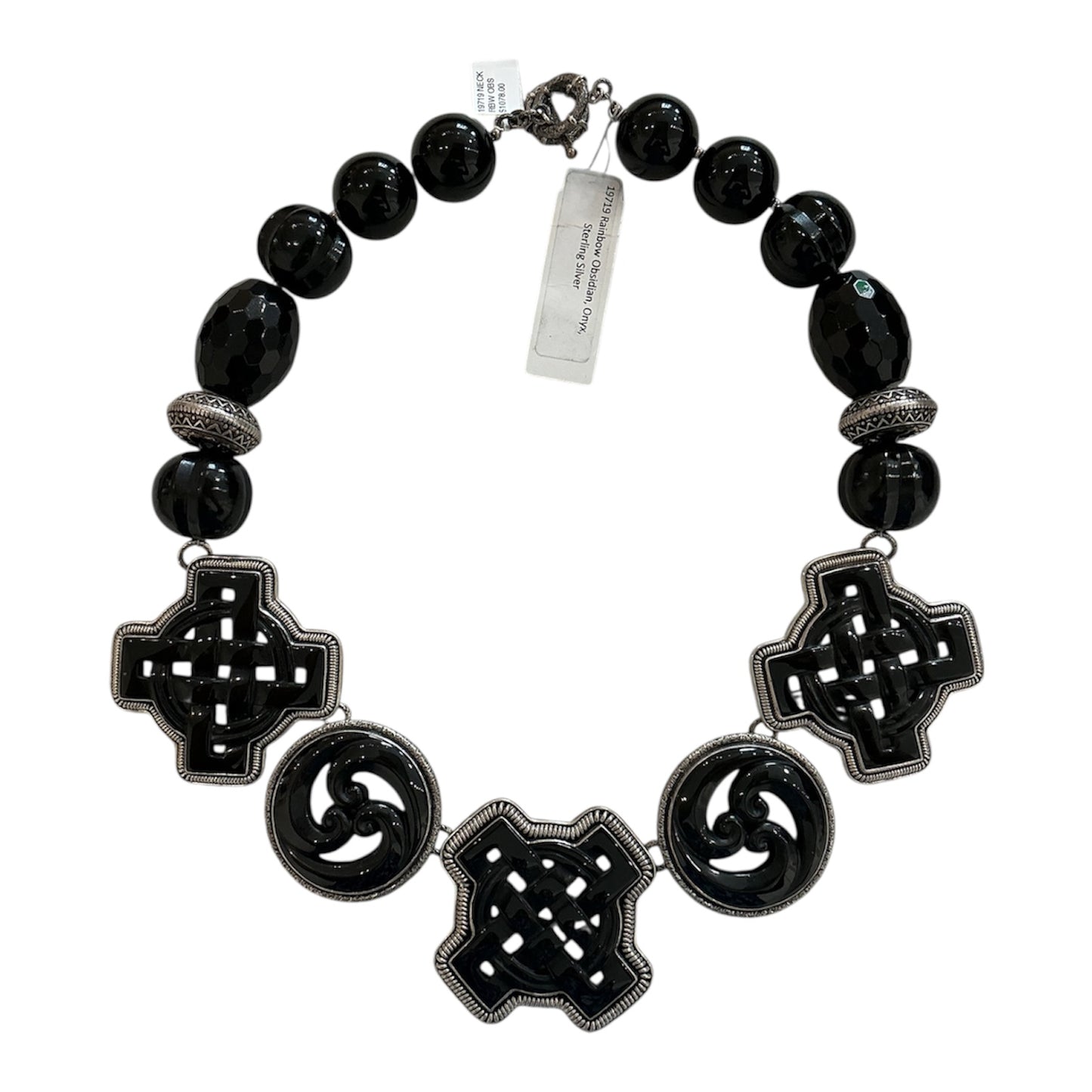 19719 Obsidian, Onyx Beaded Sterling Silver Necklace