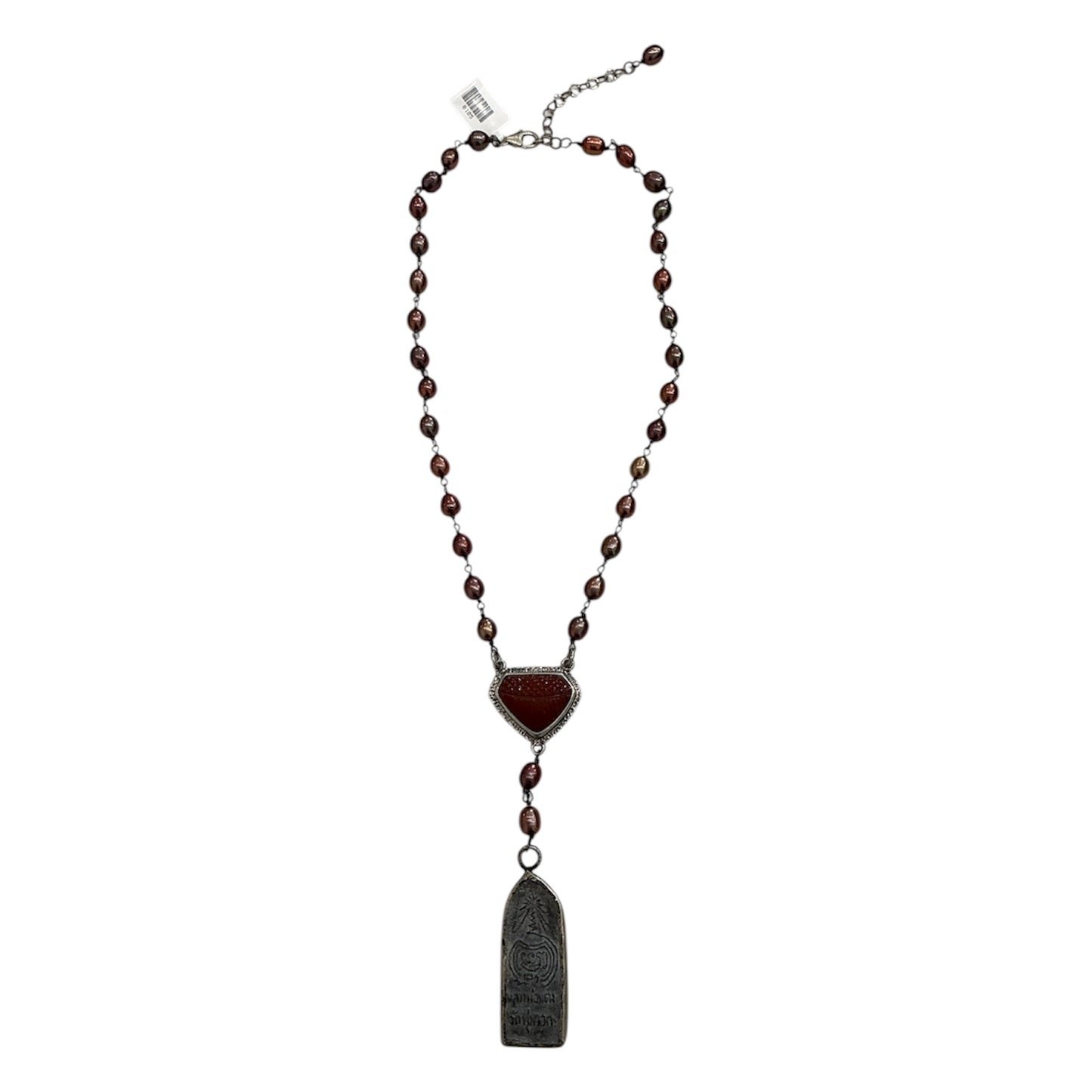 8105 Freshwater Pearl, Carved Carnelian, Sterling Silver Necklace
