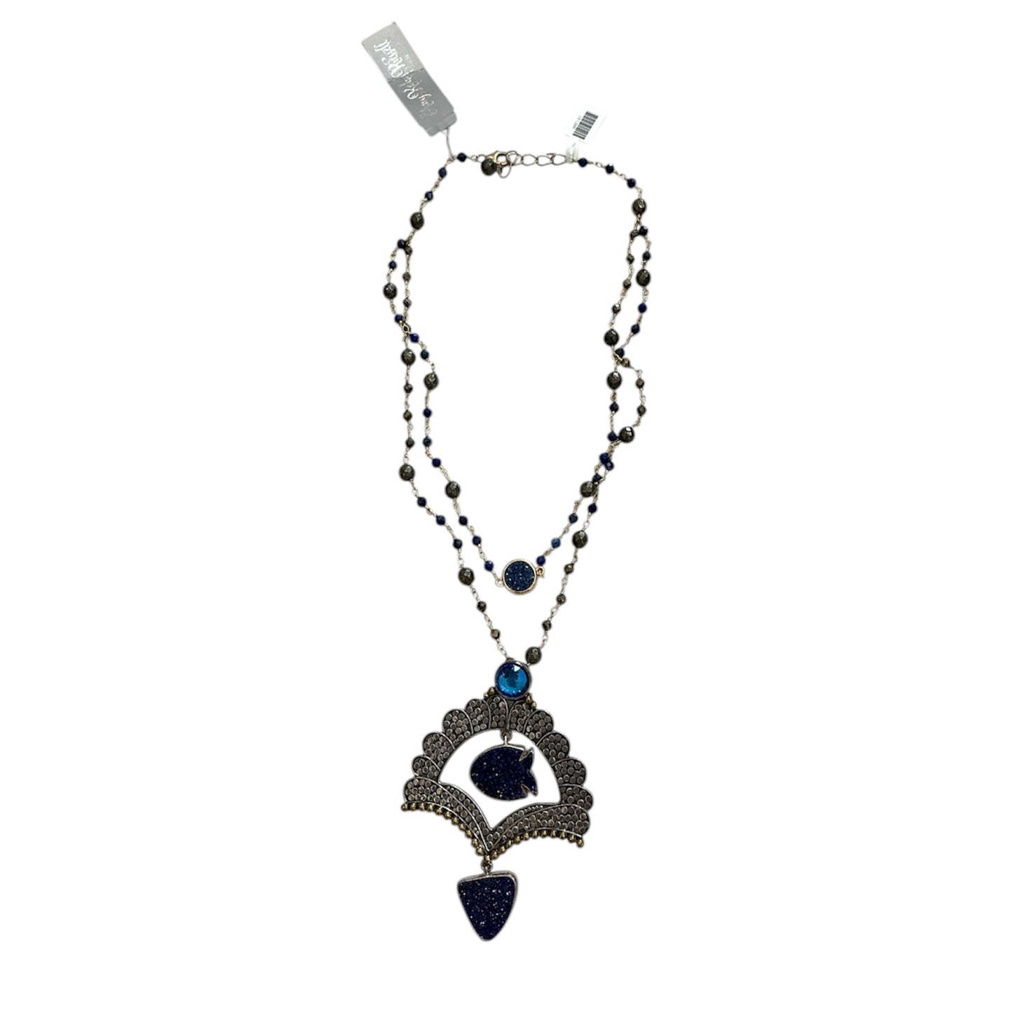 19130A Titanium Clad Drusy, Pyrite, Lapis, Vermeil Necklace