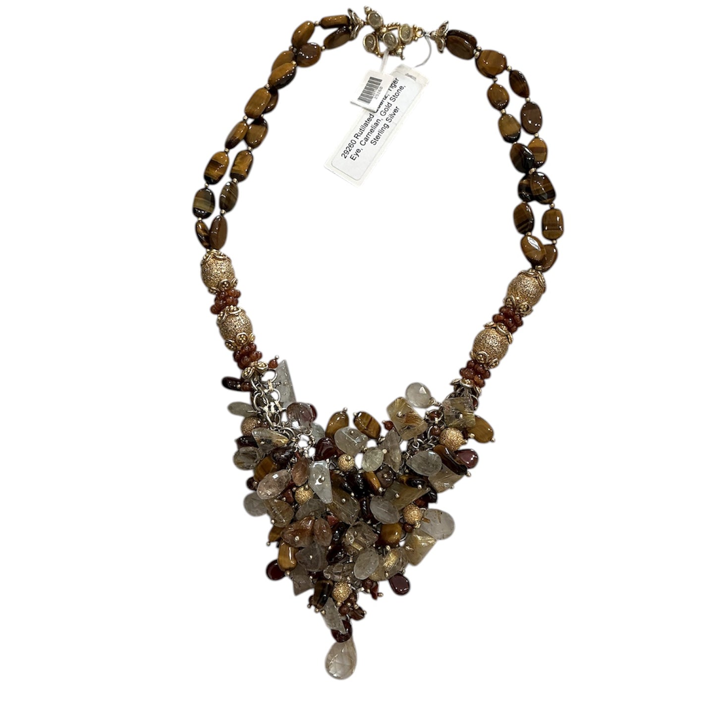 29260 Rutilated Quartz, Tiger Eye, Carnelian, Gold Stone, Sterling Silver