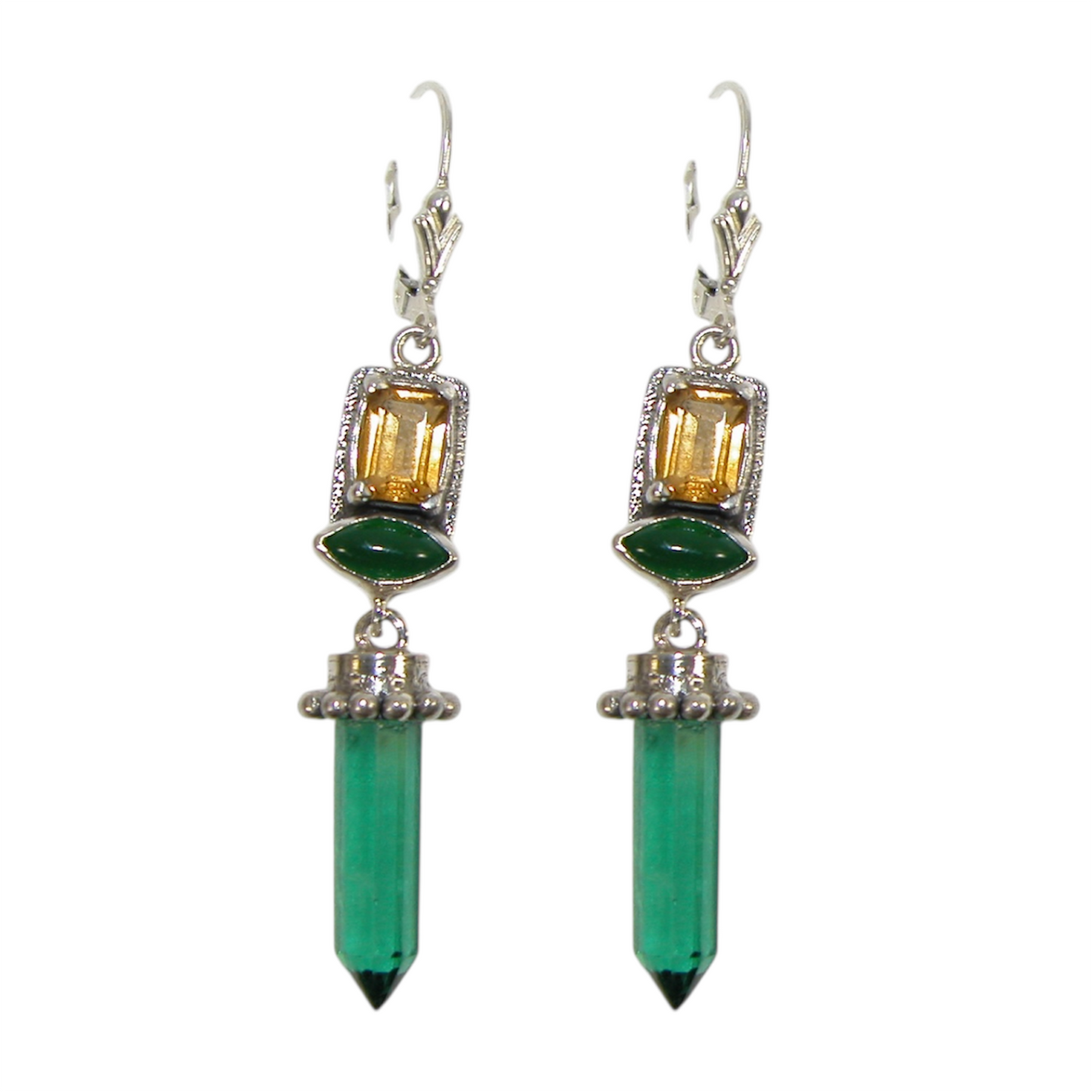 33512L Three Stone Citrine Sterling Silver Earrings