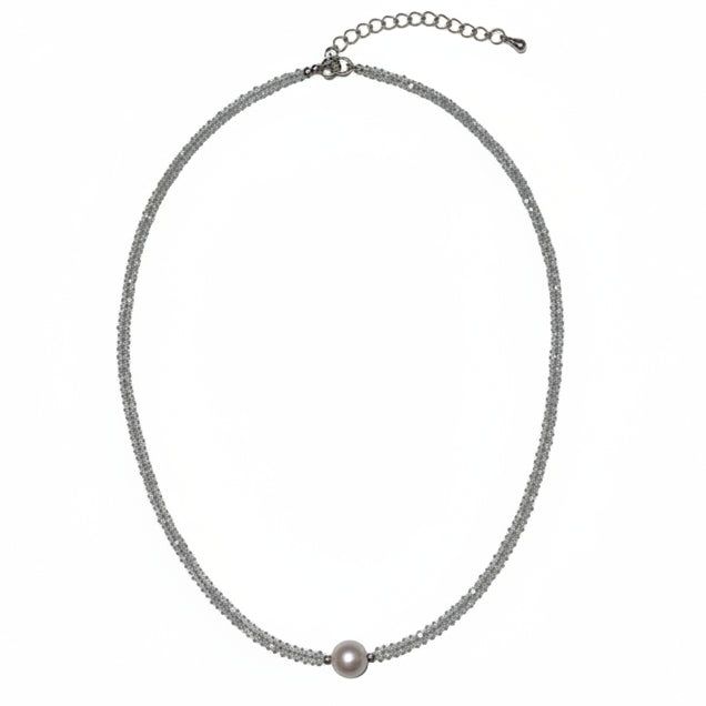 34088J Blue Topaz and Pearl Necklace