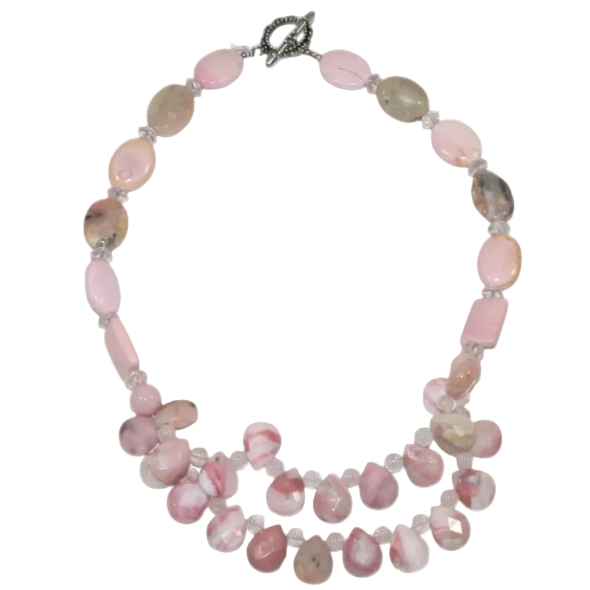 11023 Pink Opal, Crystal, Rose Quartz and Sterling Silver Beaded Necklace