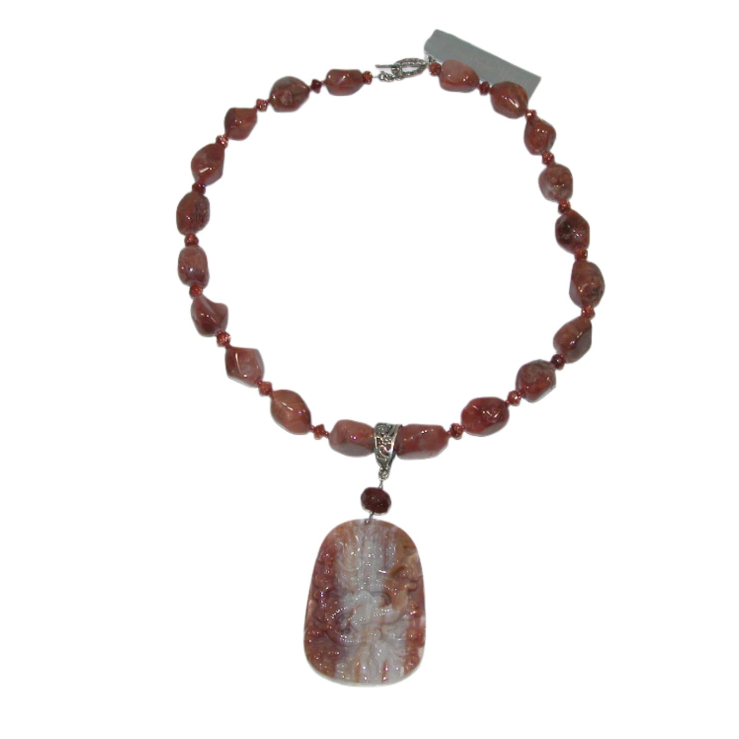 20826 Jade, Agate Carved Pendant Beaded Necklace