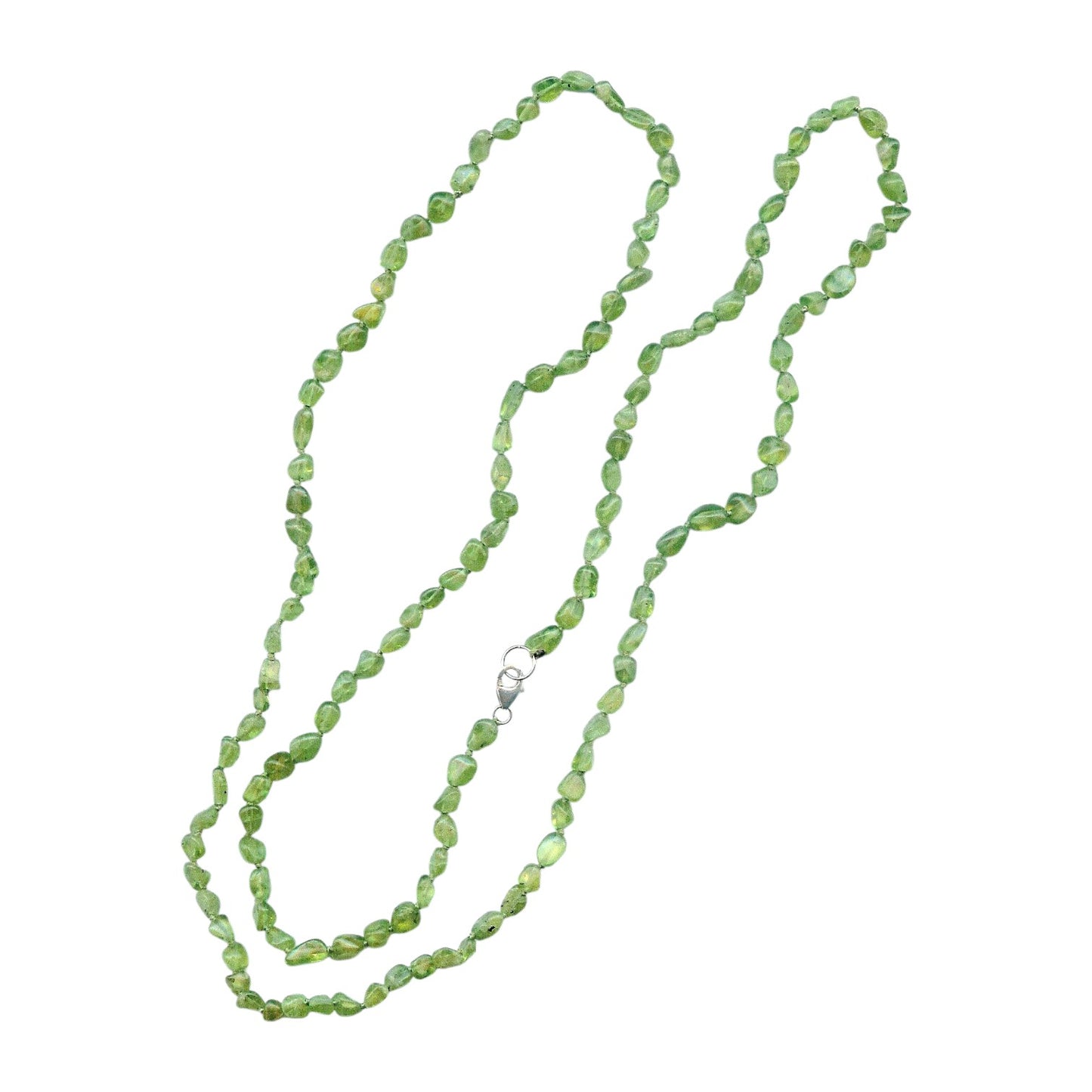 Peridot Extra Long Beaded Sterling Silver Necklace