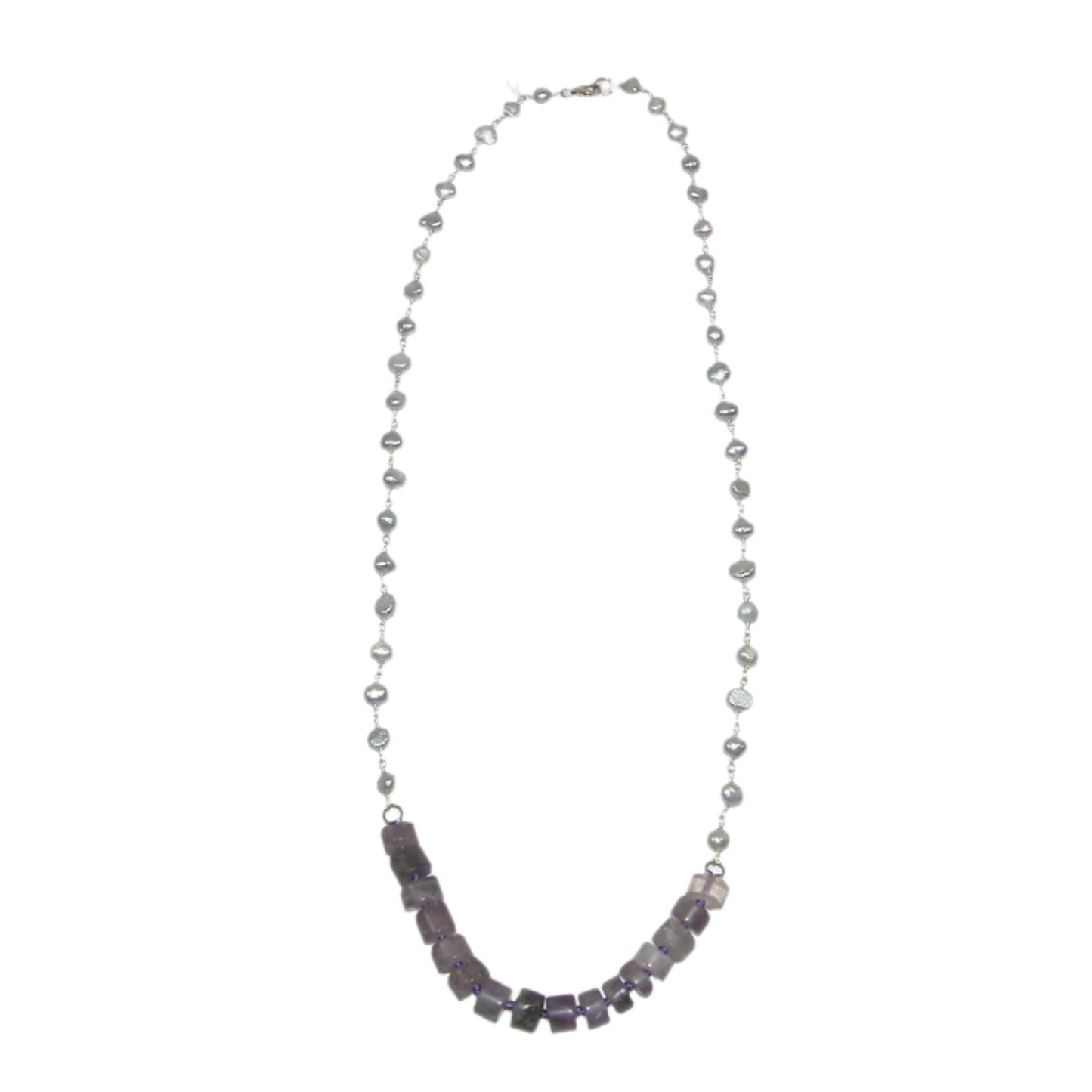 Amethyst, Freshwater Pearl, Angelic Crystal Sterling Silver Necklace
