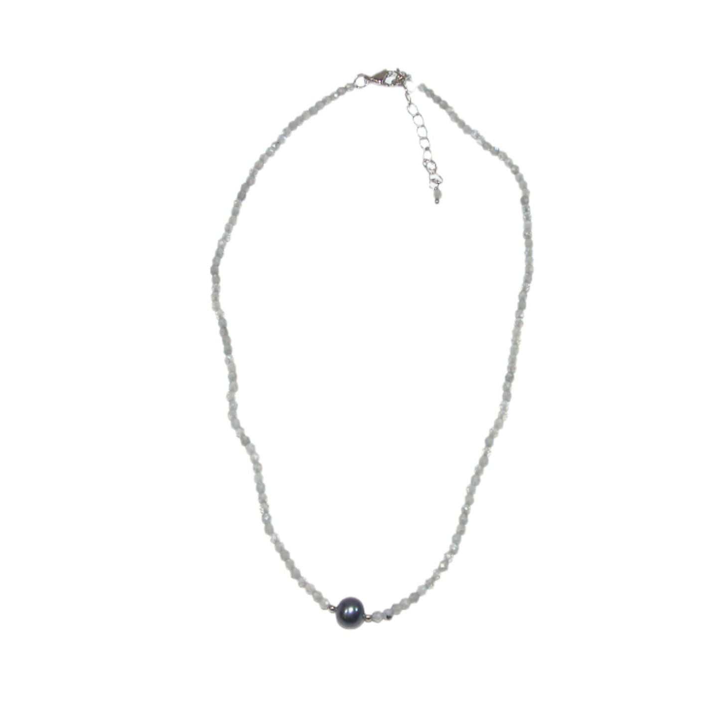 Crystal Pearl Beaded Sterling Silver Necklace